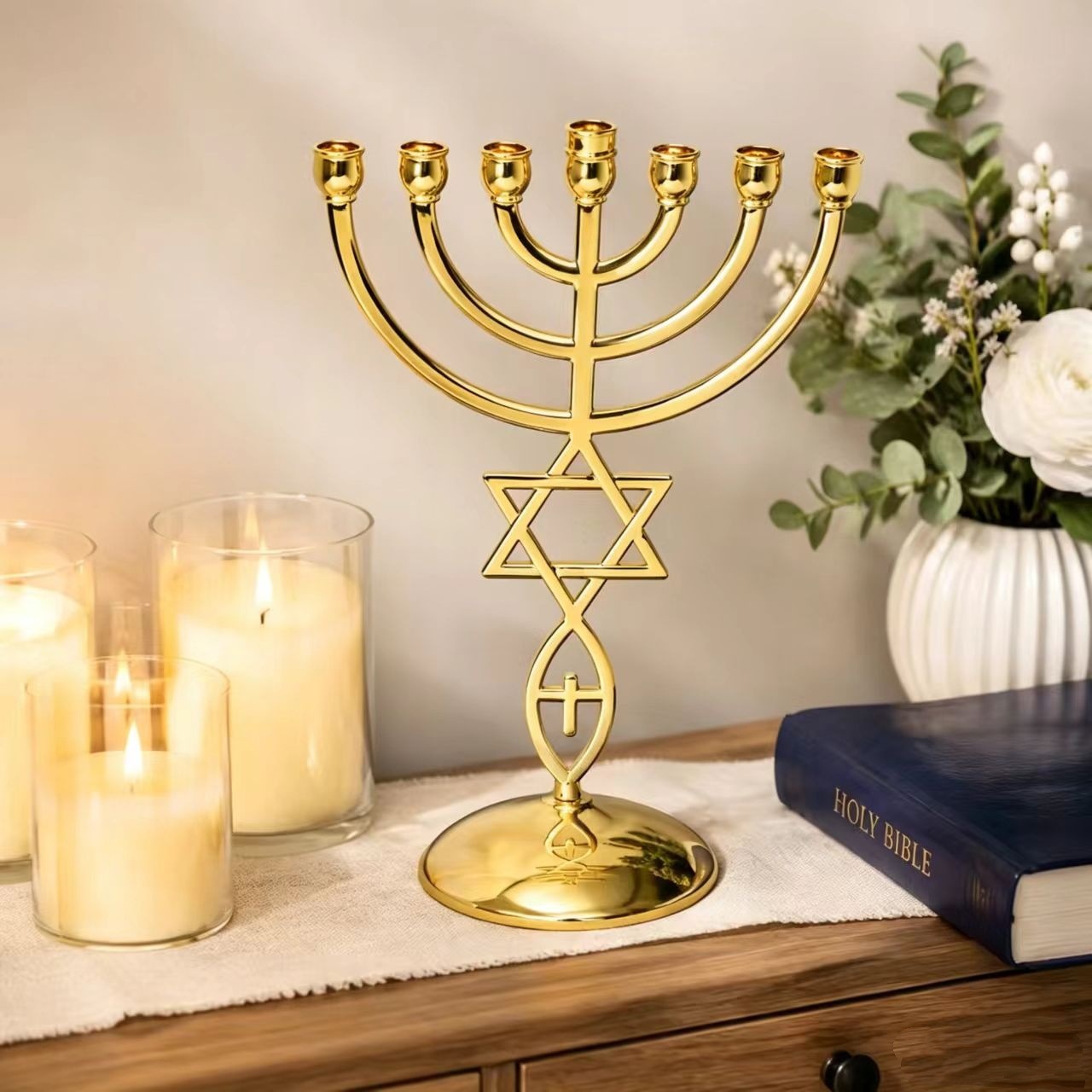 Home Decor Gift - مجموعة حاملات شموع هانوكا ذات السبعة