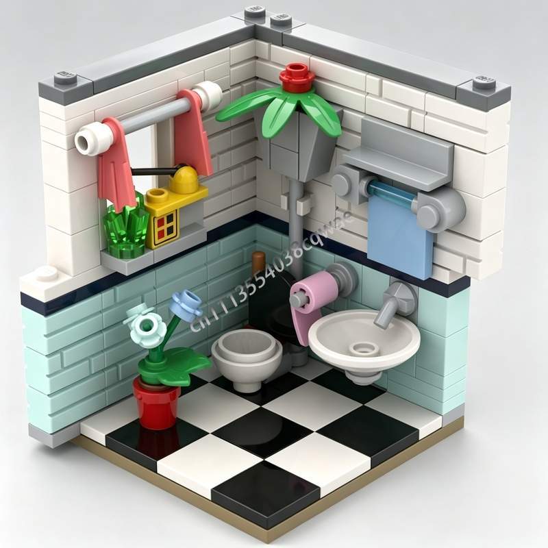 Home Decor Habitat - 145 قطعة نموذج حمام داخلي MOC،