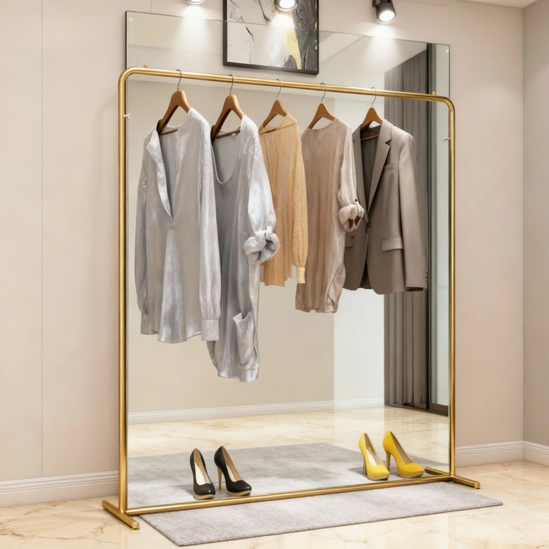Home Decor Retail Stores - تصميم فاخر رف الملابس الذهبية الحديد